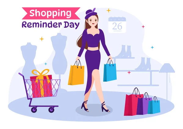 Shopping Reminder Day Vector Illustration November Mit Tasche Und Waren — Stockvektor
