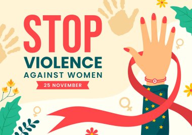 Uluslararası Kadınlar İçin Şiddetin Yok Olma Günü 25 Kasım 'da Kızlar ve Çiçek Arkaplan Çizim Tasarımı ile Vektör İllüzyonu