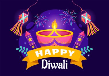 Hindistan Işık Festivali için Hint Rangoli ve Havai fişek Arkaplanlı Mutlu Diwali Hindu Vektör Resimleri Düz Çocuk Çizgi Filmi Tasarımı