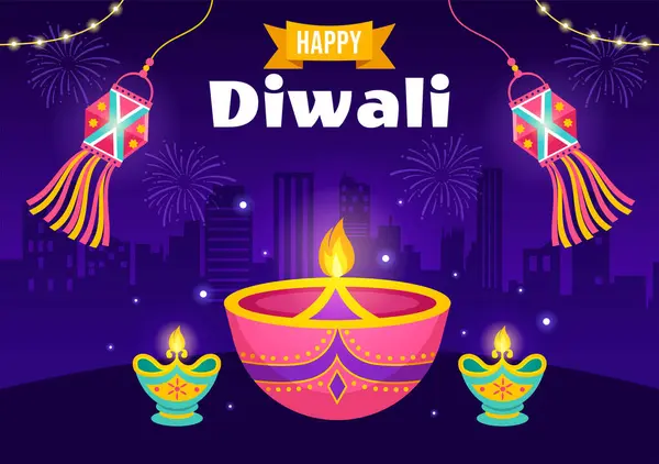 Hindistan Işık Festivali için Hint Rangoli ve Havai fişek Arkaplanlı Mutlu Diwali Hindu Vektör Resimleri Düz Çocuk Çizgi Filmi Tasarımı