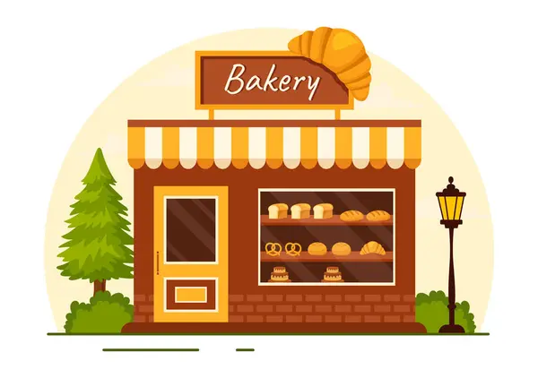 Tienda Panadería Vector Ilustración Con Varios Tipos Productos Pan Para — Archivo Imágenes Vectoriales