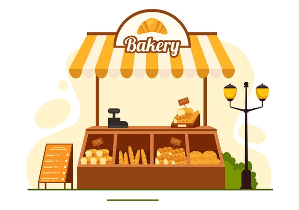 Bakery Store Vector Illustration Various Types Bread Products Sale Shop — Stock Vector