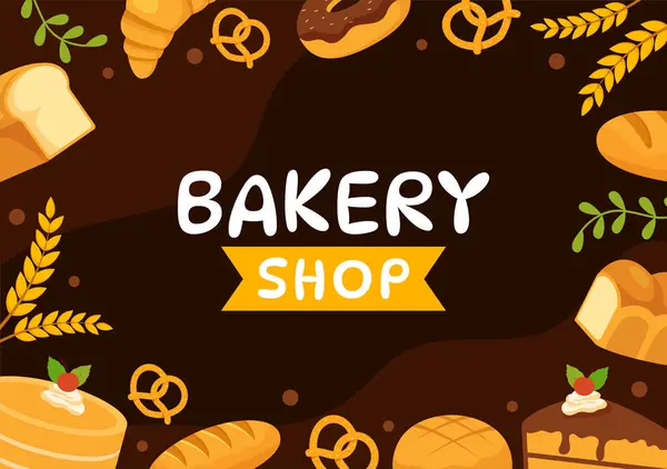 Bakery Store Vector Illustration Mit Verschiedenen Arten Von Brotprodukten Für — Stockvektor
