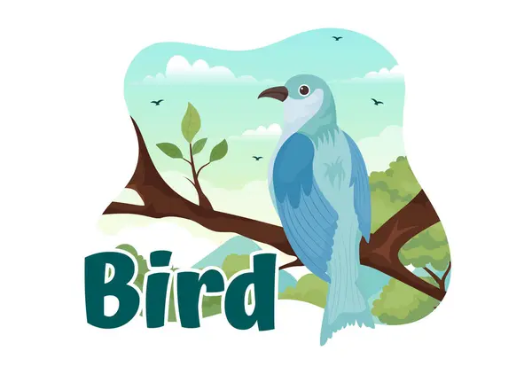 Bird Animal Vector Illustration Birds Tree Roots Sky Background Flat — Stock Vector
