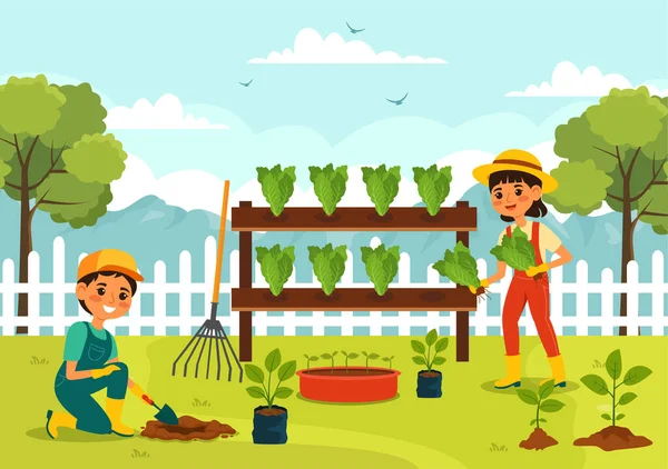 Coltivazione Verdure Illustrazione Vettoriale Con Raccolto Agricoltura Varie Colture Naturali — Vettoriale Stock