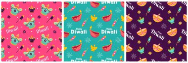 Çizgi Film El Şablonu 'nda Hindistan Işık Festivali ile Mutlu Diwali Kusursuz Desenli Çizim Tasarımı