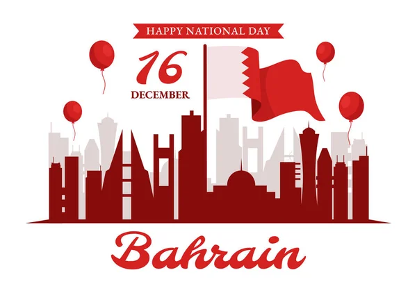 Dia Nacional Bahrein Ilustração Vetorial Independência Dezembro Com Bandeira Ondulada — Vetor de Stock