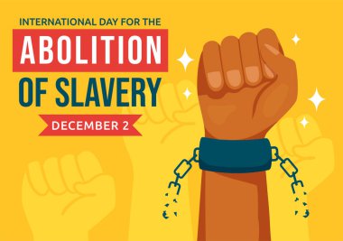 Uluslararası Kölelik Vektörü İllüzyonunu Kaldırma Günü 2 Aralık 'ta Düz Çizgi Filmde Kelepçe, Zincirler, Güvercinler ve Ellerle