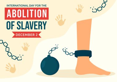 Uluslararası Kölelik Vektörü İllüzyonunu Kaldırma Günü 2 Aralık 'ta Düz Çizgi Filmde Kelepçe, Zincirler, Güvercinler ve Ellerle