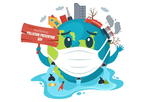 12月2日全国防止污染日病媒图解 以了解卡通背景下的工厂 森林或车辆问题 — 图库矢量图片