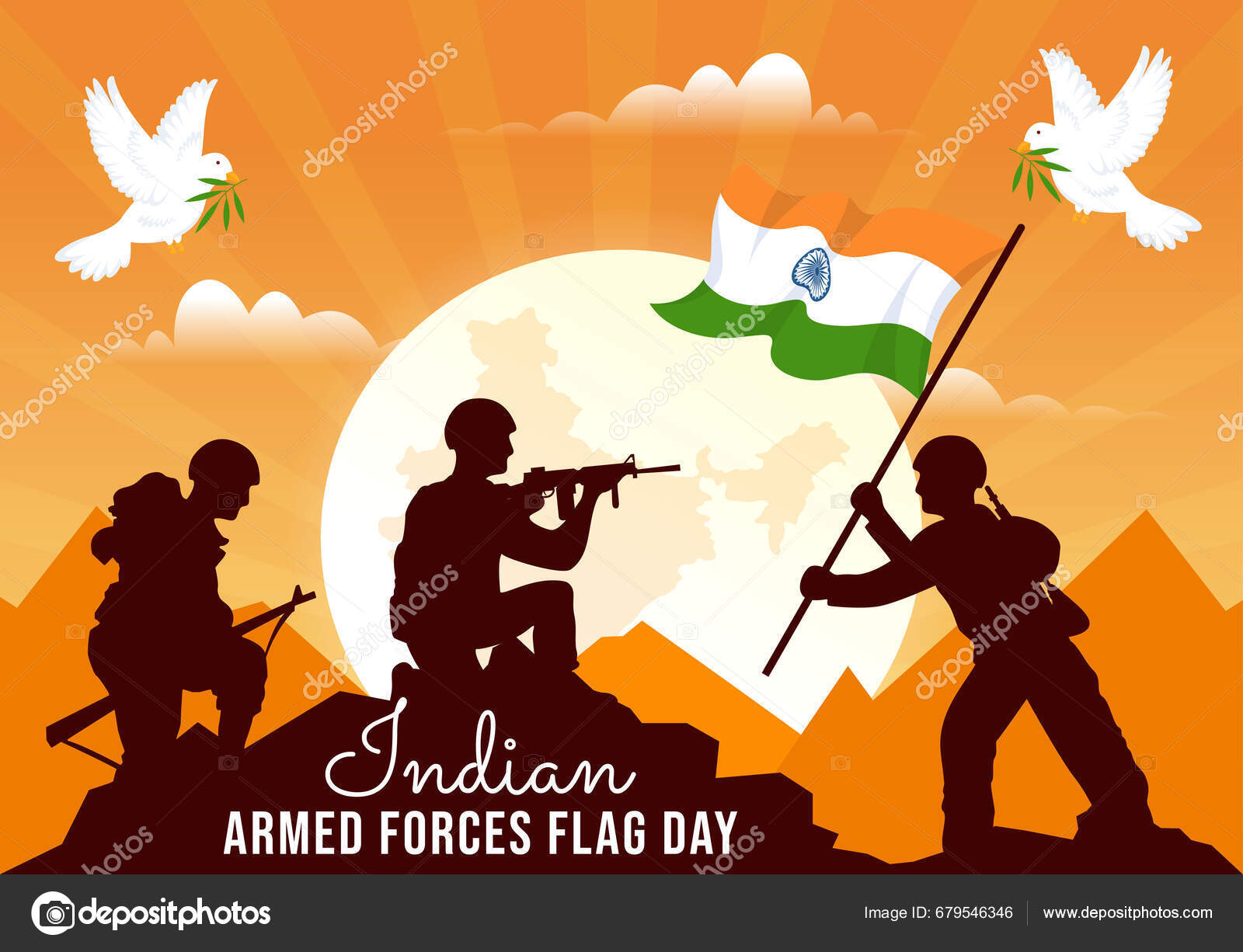 Indische Streitkräfte Flagge Tag Vektor Illustration Mit Indien Und