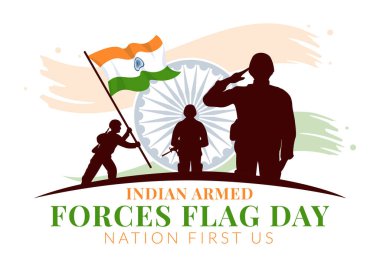 Hindistan Silahlı Kuvvetleri Bayrak Günü Vektör İllüstrasyonu ve Ulusal Bayram Düz Çizgi Film Tasarımı Bayrakları