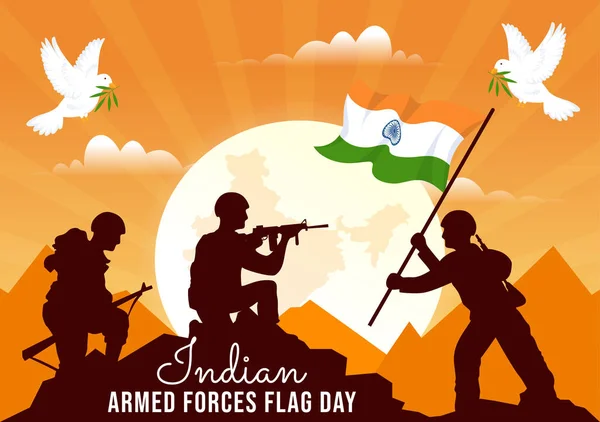 Indické Ozbrojené Síly Den Vlajky Vektorové Ilustrace Indií Armádní Vlajky — Stockový vektor