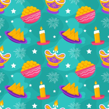 Mutlu Diwali Kusursuz Desenli Çizgi El Çizim Şablonunda Hindistan Süsleme Işık Festivali Tasarımı