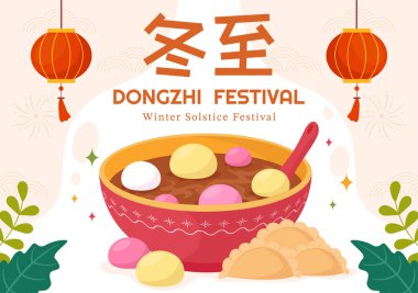 Dongzhi or Winter Solstice Festival Vector Illustration on December 22 with Chinese Food Tangyuan and Jiaozi in Flat Cartoon Background Design clipart