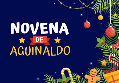 Novena De Aguinaldos Vektör İllüzyonu Noel 'de Düz Çizgi Film Arkaplan Tasarımı' nda Aileler İçin Tatil Geleneği