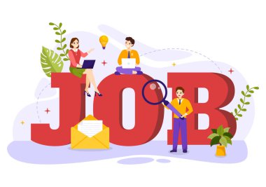 İş Bulma ya da Adayların Düz Çizgi Film Arkaplanı Çalışanı Olmak İçin İş Görüşmesine CV Vermesiyle Vektör İllüstrasyonunu Kiralıyoruz