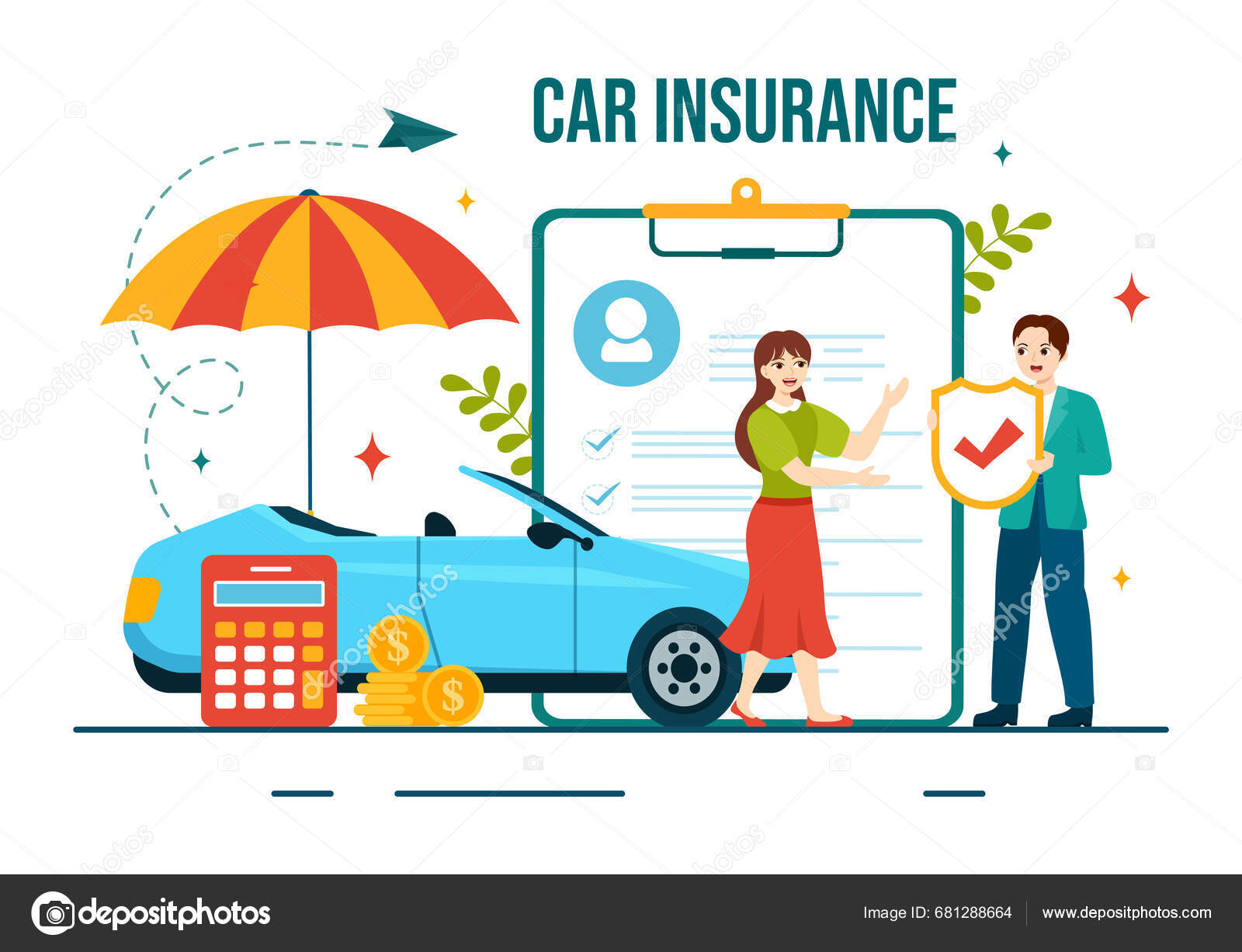 Car Insurance Vector Illustration Protection Vehicle Damage Emergency