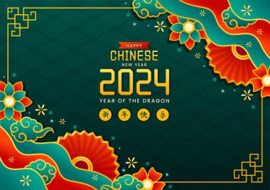 Mutlu Çin Yeni Yılı 2024 Vektör İllüstrasyonu. Çeviri: 