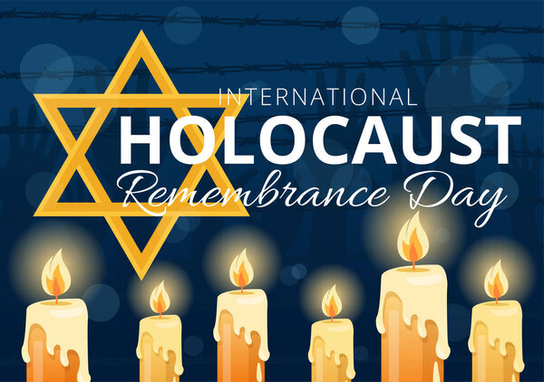 International Holocaust Remembrance Day Vector Illustration on 27 January with Yellow Star and Candle to Commemorates the Victims in Flat Background