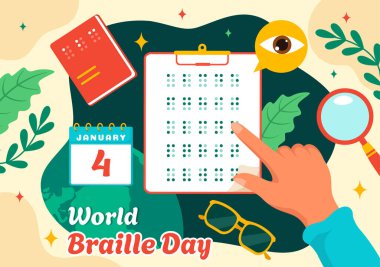 Dünya Braille Günü Vektör İllüstrasyonu 4 Ocak 'ta Alfabe' nin Düz Çocuk Arkaplan Tasarımı İletişim Arkaplan Tasarımı Alfabesiyle