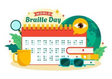 Dünya Braille Günü Vektör İllüstrasyonu 4 Ocak 'ta Alfabe' nin Düz Çocuk Arkaplan Tasarımı İletişim Arkaplan Tasarımı Alfabesiyle