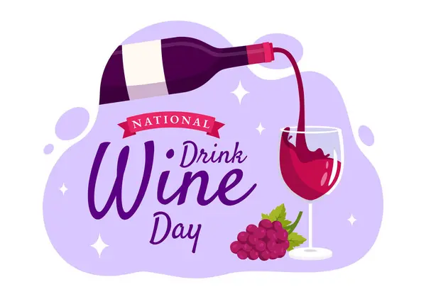 National Drink Wine Day Vector Illustration on February 18 with Glass of Grapes and Bottle in Flat Cartoon Purple Background Design