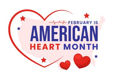 Şubat, Amerikan Kalp Yüreği Ay Vektör İllüstrasyonudur. ABD Bayrağı ve Yassı Çizgi Film Arkaplan Tasarımı İçin Kızıl Aşk