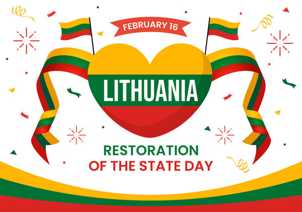 Lithuania Restoration of the State Day Vector Illustration on 16 February with Waving Flag in Happy Independence Holiday Flat Cartoon Background