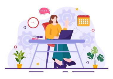 İş Ekibi ve Üretimle Çalışan Vektör İllüstrasyonu Düz Çizgi Film Arkaplanda Ortak Hedefler ve Şirketle Bir Toplantı Yapın