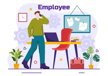 İş Ekibi ve Üretimle Çalışan Vektör İllüstrasyonu Düz Çizgi Film Arkaplanda Ortak Hedefler ve Şirketle Bir Toplantı Yapın