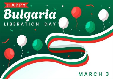 Bulgaristan Kurtuluş Günü Vektör Resimleri 3 Mart 'ta Bulgar Bayrağı ve Kurdelesiyle Ulusal Tatil Düz Çizgi Çizgi Çizim Tasarımı Tasarımı İçin Mutlu Yıllar