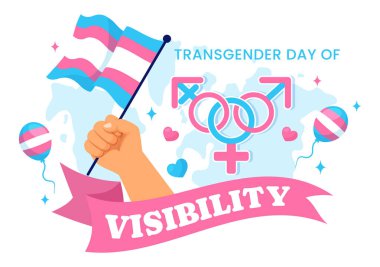 Uluslararası Cinsiyet Değiştirme Günü Görünürlük Vektör İllüstrasyonu 31 Mart 'ta Transeksüellerin Gurur Bayrakları ve Düz Arkaplanda Sembol ile