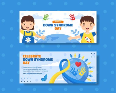 Down Syndrome Day Horizontal Banner Flat Cartoon Hand Drawn Templates Background Illustration clipart