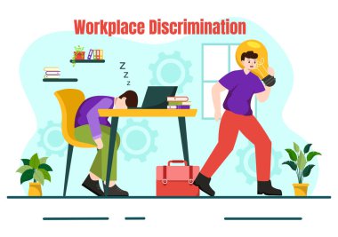 Eşit İstihdam Fırsatı İçin Cinsel Taciz ve Engelli Çalışanların İşyeri Ayrımcılığı Vektör Tasarımı İllüstrasyonu