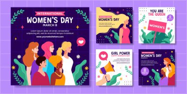 Kadınlar Günü Sosyal Medya Düz Çizgi Roman El Şablonları Çizim Arkaplan Çizimi