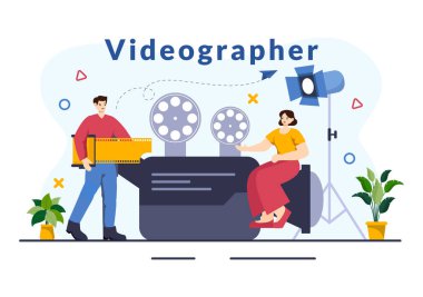 Kayıt Video Yapım, Film, Ekipman ve Sinema Endüstrisi Arkaplan Çizgifilminde Görüntü Yönetmeni İllüstri