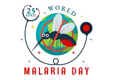 Dünya Sıtma Günü Vektör İllüstrasyonu 25 Nisan 'da Dünya' yı Sivrisineklerden Korumak İçin Sağlıklı Sivrisinek Isırıklarından Korumak İçin