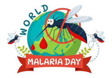 Dünya Sıtma Günü Vektör İllüstrasyonu 25 Nisan 'da Dünya' yı Sivrisineklerden Korumak İçin Sağlıklı Sivrisinek Isırıklarından Korumak İçin
