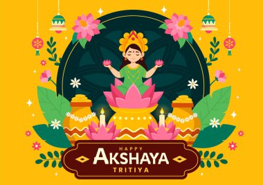 Geleneksel Hindu Tatili 'nde Dhanteras için Altın Kalaş, Mum, Altın Para ve Altın Paralarla Akshaya Tritiya Festivali Vektör İlülasyonu