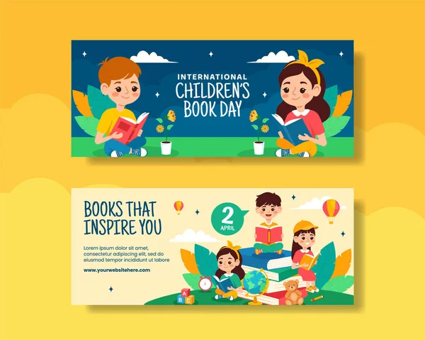 Çocuk kitabı günü yatay afiş düz çizgi film el çizimi şablonlar arka plan çizimi