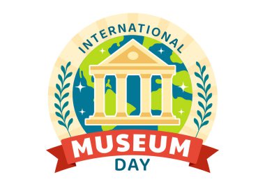 Uluslararası Müze Günü Vektör İllüstrasyonu 18 Mayıs 'ta Düz Çizgi Film Arkaplan Tasarımı' ndaki İnşaat Galerisi veya Sanat Çalışmalarıyla