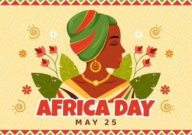 25 Mayıs 'ta Flora ve Hayvanat Bahçesinde Kültür Afrika Kabilesi Figürleri ve Tipik Hayvanlarla Mutlu Afrika Günü Vektör Resimleri