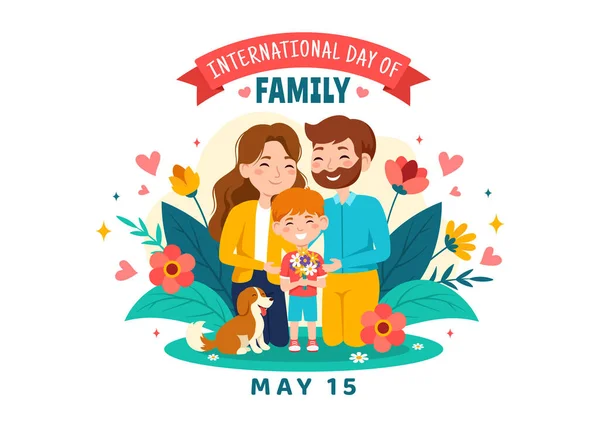 Международный День Семейной Векторной Иллюстрации Мамой Папой Детьми Празднование Счастья Стоковый вектор