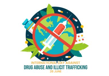 Düz Arkaplanda Uyuşturucu ve İlaçlardan Kaçınmak İçin Uyuşturucu Karşıtı Uyuşturucu İle Yasadışı Kaçakçılığa Karşı Uluslararası Gün