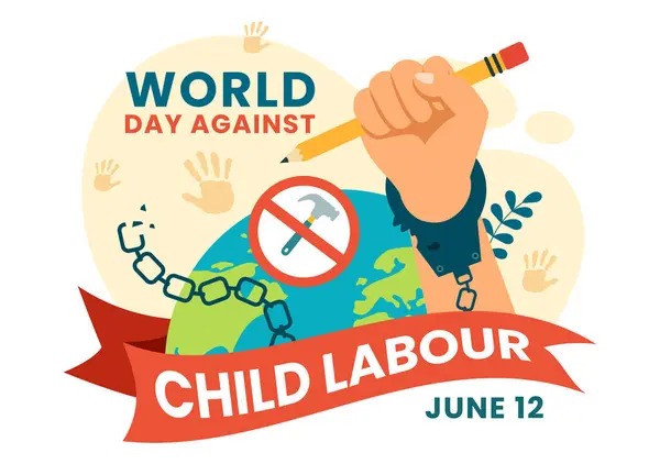 World Day Child Labour Vector Illustration June Children Working Necessities Stok Vektor