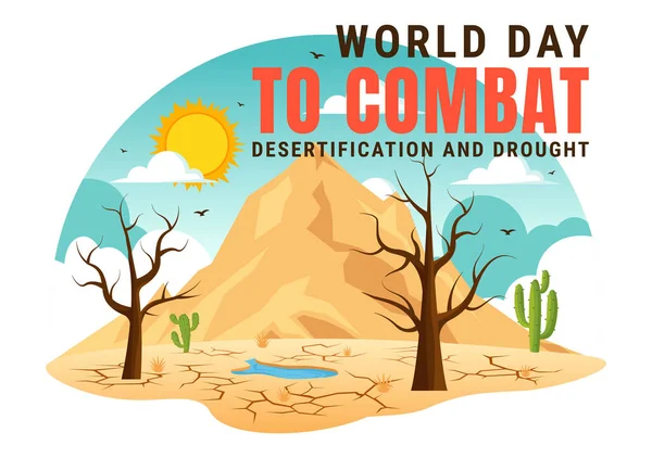 World Day Combat Desertification Drought Vector Illustration Turning Desert Fertile Stok Vektor Bebas Royalti