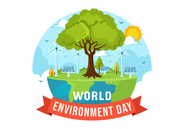 World Environment Day Vector Illustration with Green Tree and Animals in Forest for Save the Planet or Taking Care of the Earth in Flat Background
