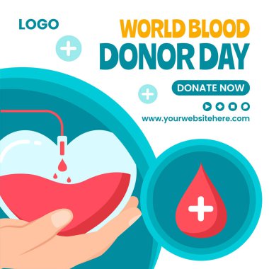 Kan Bağışı Günü Sosyal Medya İllüstrasyon Düz Çizgi Film El Çizim Şablonları Arkaplan