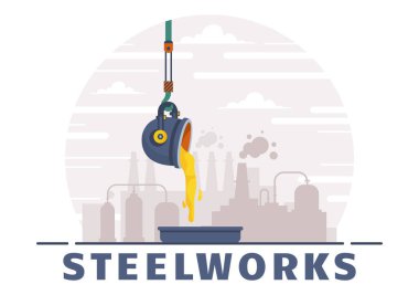 Büyük Dökümhanede Metal Erimesi, Kaynak Madenciliği ve Çelik Dökümlü Çelik Vector Illustration Çizgi Film Tasarımı